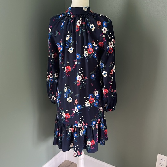 Tory Burch Gabrielle Silk Drop Waist Blue Pansy Floral Shirt Dress Blue - Picture 7 of 14